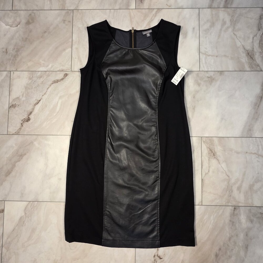 NWT | Roz & Ali Y2K Black Sheath Dress| Faux Leather Panel | Plus Size 16W